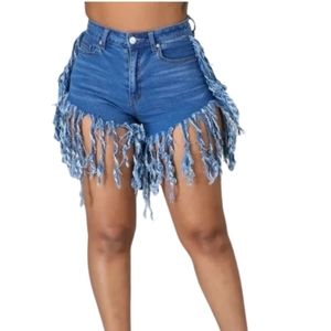 Jean Denim Fringe Shorts